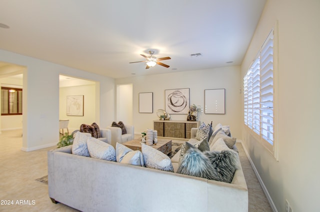 living room with ceiling fan