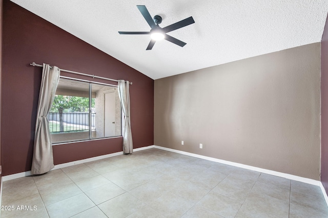 1120 N Val Vista Dr Unit 110, Gilbert, AZ 85234 - unfurnished room featuring lofted ceiling, a textured ceiling, ceiling fan, light tile patterned floors, and baseboards