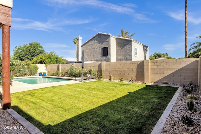 view of yard featuring a fenced backyard and a fenced in pool