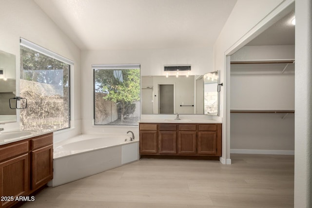 319 N Riata St, Gilbert, AZ 85234 - full bathroom featuring wood finished floors, two vanities, a bath, and a spacious closet