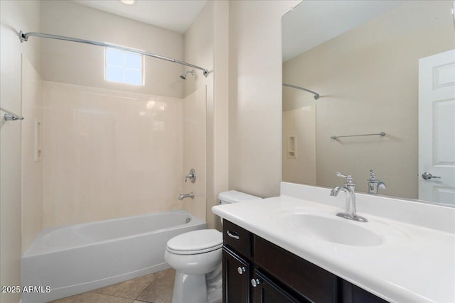 full bathroom featuring tile patterned floors, vanity, toilet, and washtub / shower combination