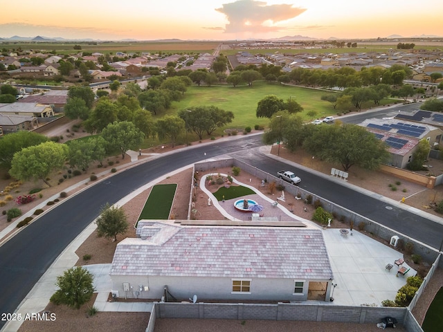 view of aerial view at dusk