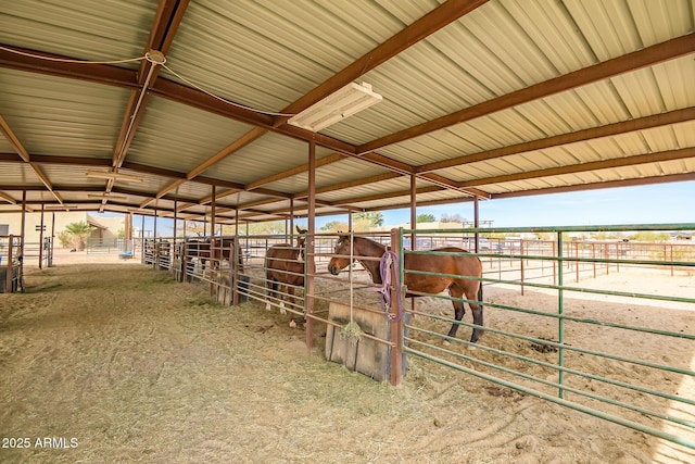 view of horse barn featuring a rural view