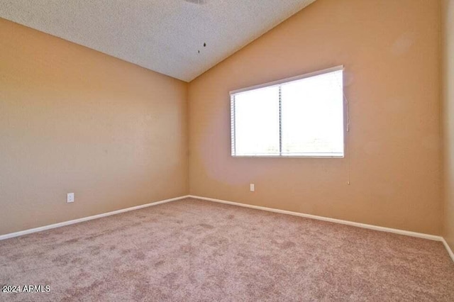 carpeted spare room with lofted ceiling and a textured ceiling