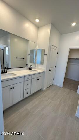 bathroom featuring hardwood / wood-style floors and vanity