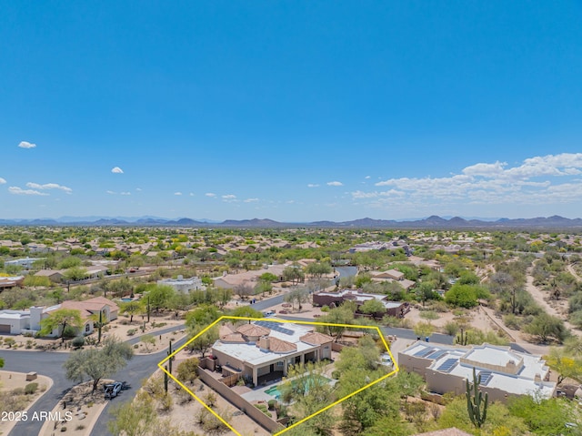 birds eye view of property featuring a residential view and a mountain view