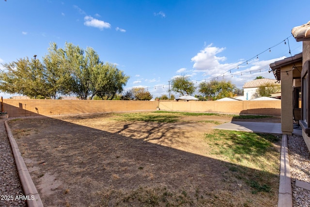 view of yard featuring a fenced backyard and a patio