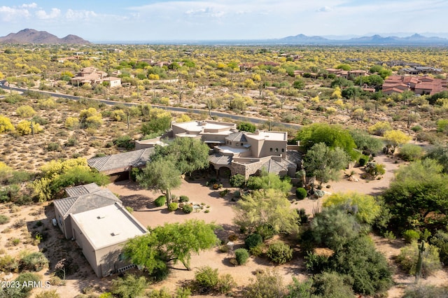 drone / aerial view featuring a mountain view