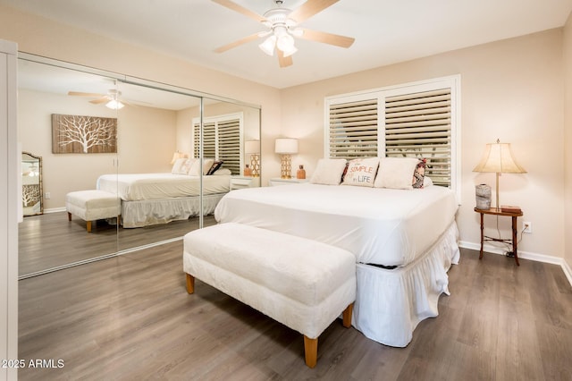 5209 N 78th St, Scottsdale, AZ 85250 - bedroom with a closet, wood finished floors, baseboards, and a ceiling fan