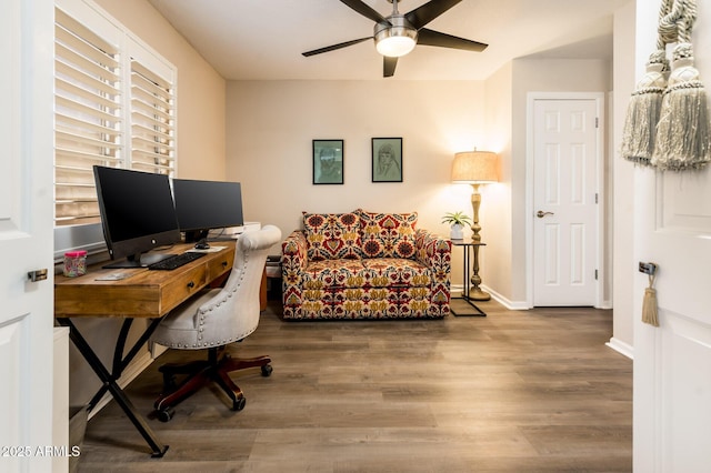 5209 N 78th St, Scottsdale, AZ 85250 - office space with ceiling fan, wood finished floors, and baseboards