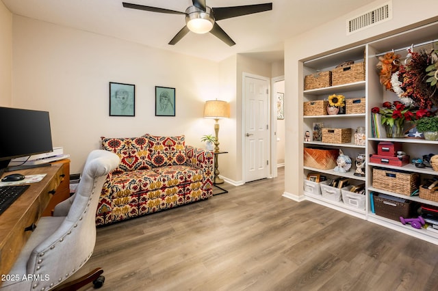 5209 N 78th St, Scottsdale, AZ 85250 - office area featuring wood finished floors, a ceiling fan, and baseboards