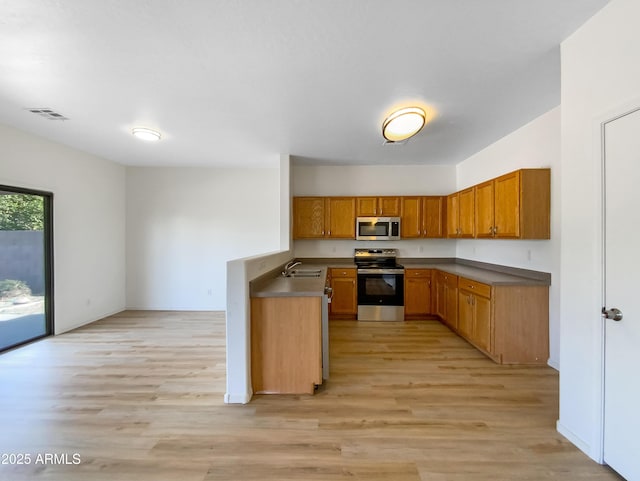 kitchen featuring sink, stainless steel appliances, and light hardwood / wood-style floors