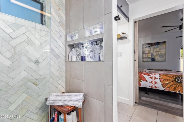 bathroom featuring tile patterned flooring and ceiling fan