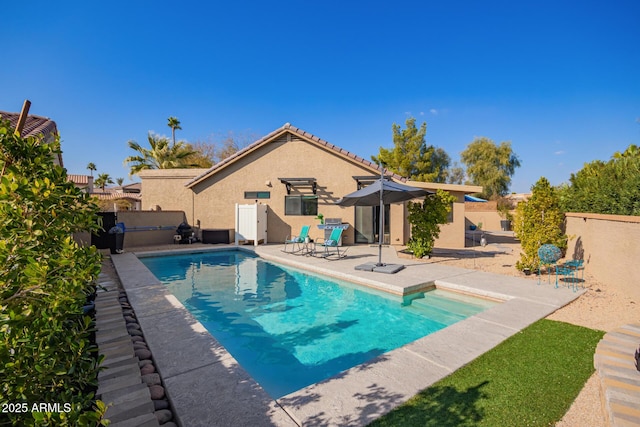 view of swimming pool featuring a patio area