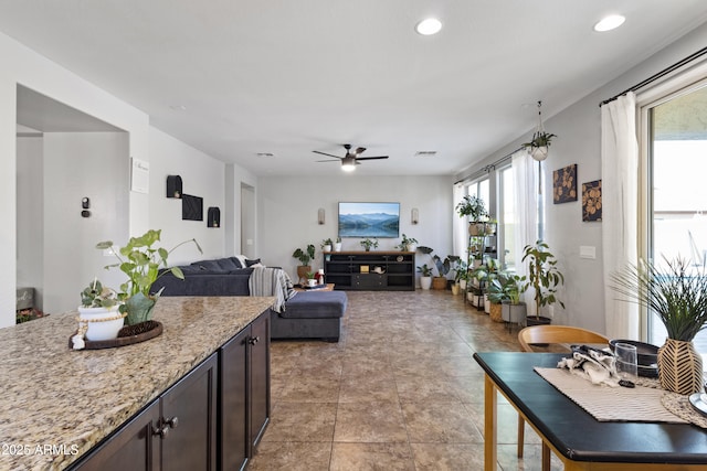 living room with ceiling fan