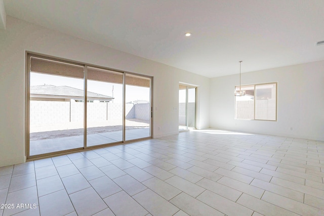 18950 W Ocotillo Rd, Waddell, AZ 85355 - spare room featuring visible vents, an inviting chandelier, recessed lighting, and light tile patterned flooring