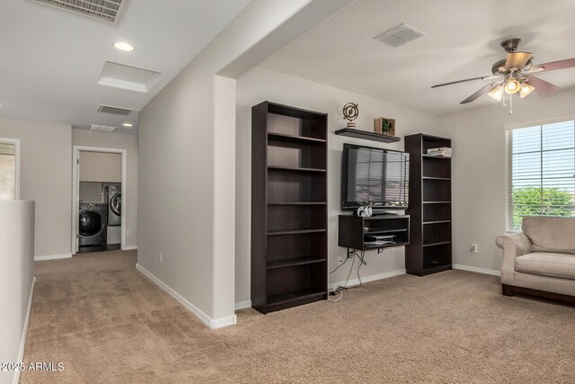 unfurnished room featuring carpet, attic access, and visible vents