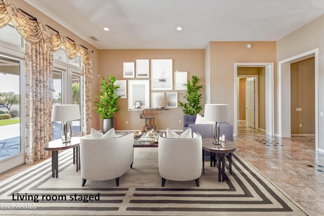 sitting room featuring french doors