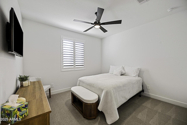 bedroom with carpet, baseboards, and ceiling fan