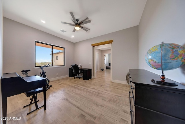 26112 N 7th Ave, Phoenix, AZ 85085 - office featuring baseboards, a ceiling fan, light wood finished floors, and recessed lighting