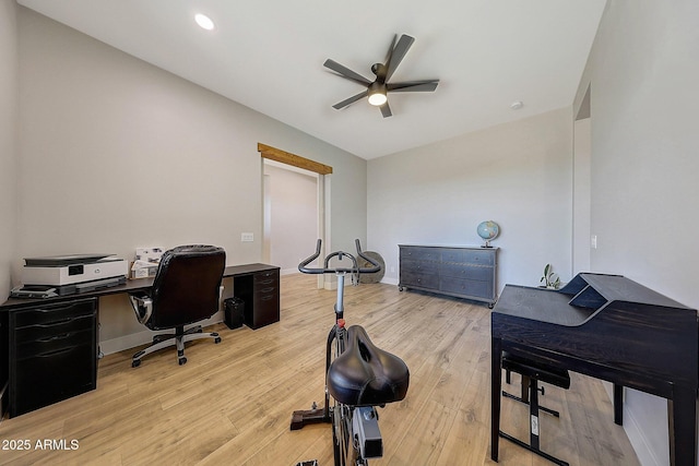 26112 N 7th Ave, Phoenix, AZ 85085 - home office featuring ceiling fan, wood finished floors, and baseboards