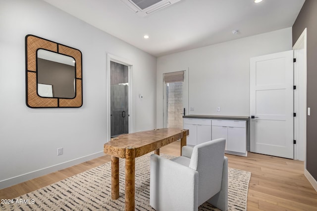 home office featuring light hardwood / wood-style floors