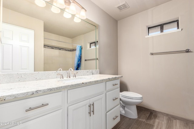 bathroom with vanity, toilet, and walk in shower