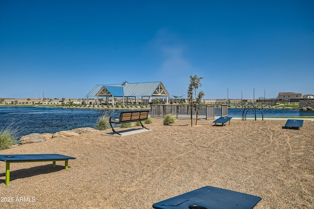 view of community featuring a water view