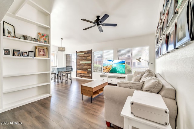 14801 N 25th Dr Unit 2, Phoenix, AZ 85023 - living room with a ceiling fan, wood finished floors, and lofted ceiling
