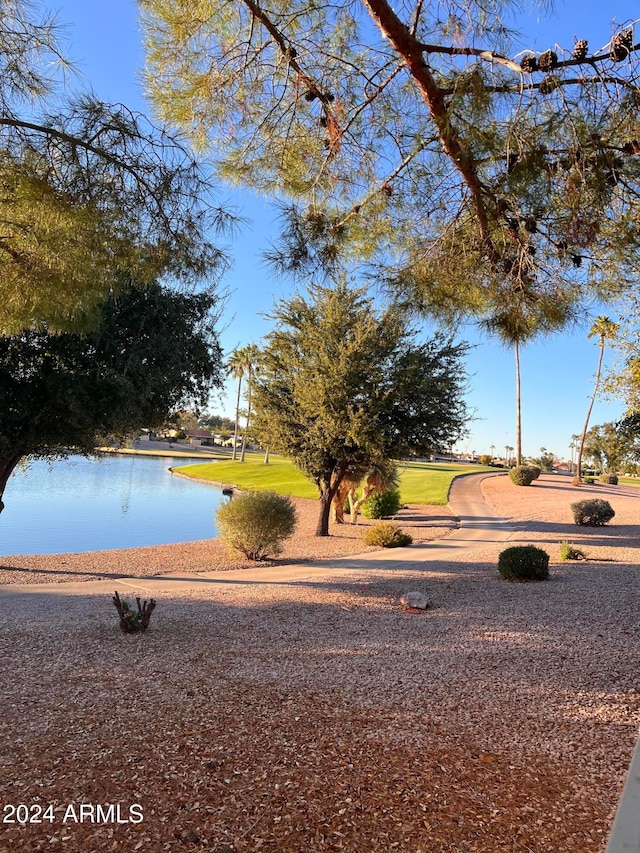 view of yard with a water view