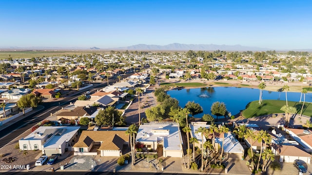 aerial view with a water and mountain view