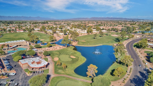 aerial view with a water and mountain view