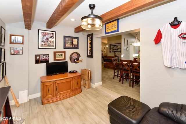 7916 E Naranja Ave, Mesa, AZ 85209 - living area with beam ceiling, baseboards, and light wood-type flooring