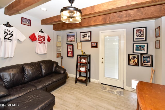 7916 E Naranja Ave, Mesa, AZ 85209 - living room with beam ceiling, light wood-style flooring, recessed lighting, and baseboards