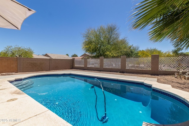 view of swimming pool with a fenced in pool and a fenced backyard