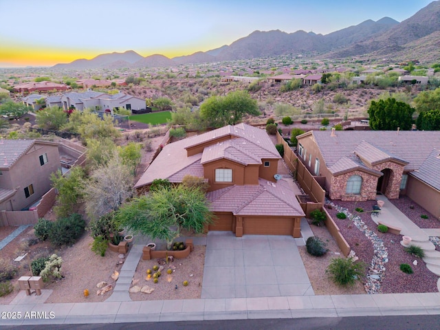 14056 E Desert Cove Ave, Scottsdale, AZ 85259 - aerial view at dusk of a mountain view and a residential view
