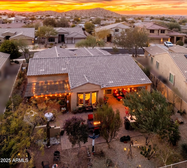 view of aerial view at dusk