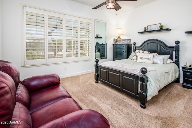 bedroom with carpet floors and ceiling fan