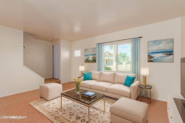 living room with light tile patterned floors