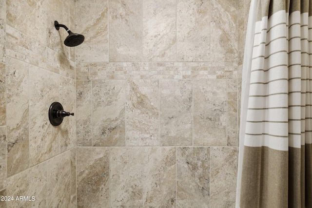 room details featuring a shower with shower curtain