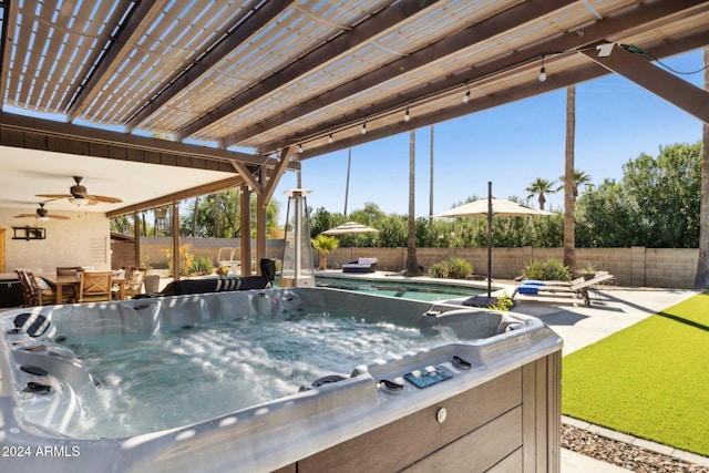 view of pool with a hot tub