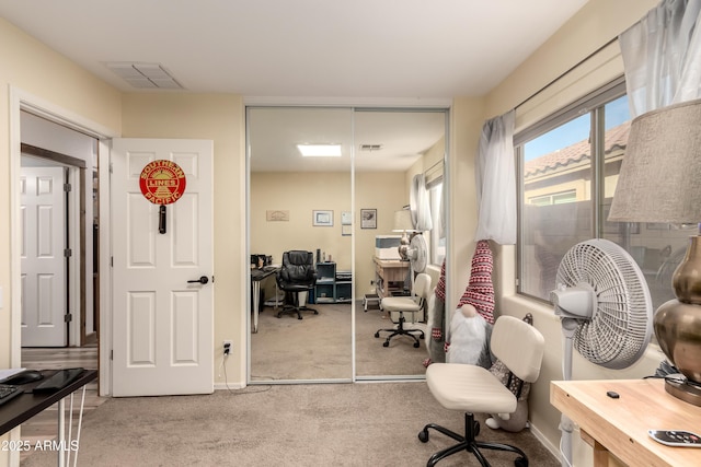 view of carpeted office space