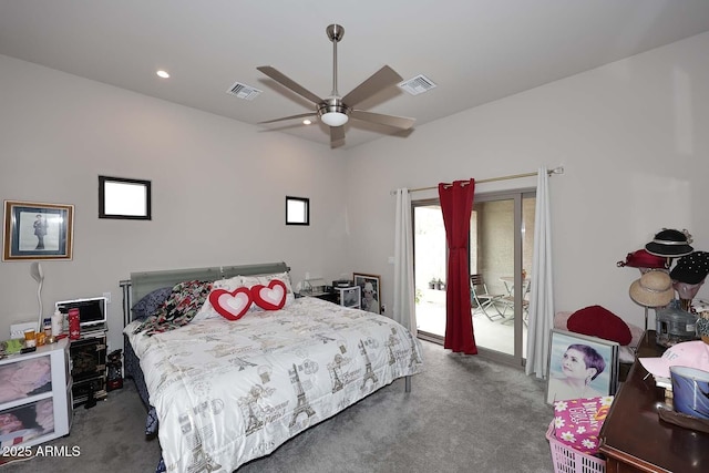 16705 E Almont Dr Unit A, Fountain Hills, AZ 85268 - carpeted bedroom with visible vents, access to outside, ceiling fan, and recessed lighting
