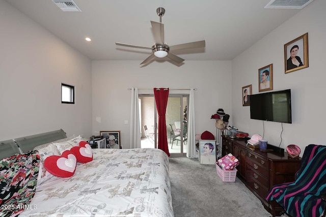 16705 E Almont Dr Unit A, Fountain Hills, AZ 85268 - bedroom with visible vents, ceiling fan, carpet floors, and recessed lighting