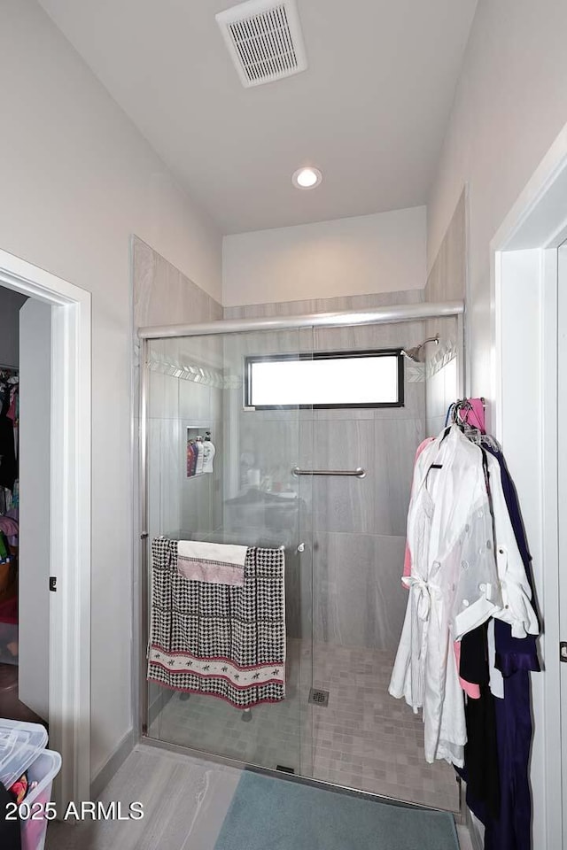 16705 E Almont Dr Unit A, Fountain Hills, AZ 85268 - bathroom with visible vents, a stall shower, and recessed lighting