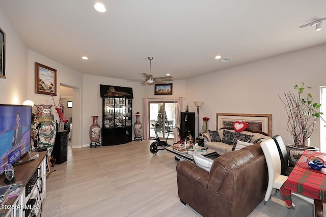 16705 E Almont Dr Unit A, Fountain Hills, AZ 85268 - living area with visible vents, light tile patterned floors, ceiling fan, and recessed lighting