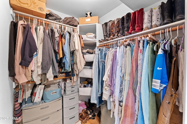 walk in closet with wood finished floors