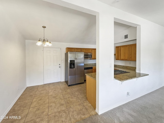 spare room featuring carpet and lofted ceiling with beams