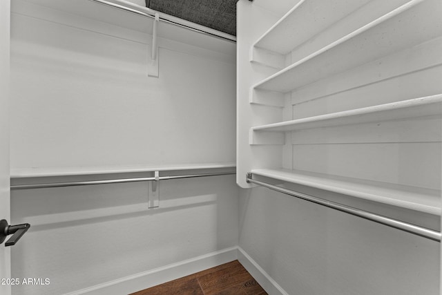 spacious closet featuring dark wood finished floors