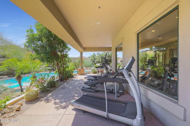 view of patio / terrace featuring an outdoor pool